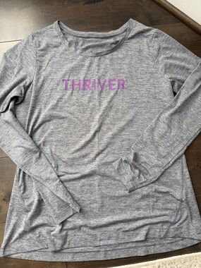 Gray Long Sleeve Tee with Purple THRIVER Graphic
